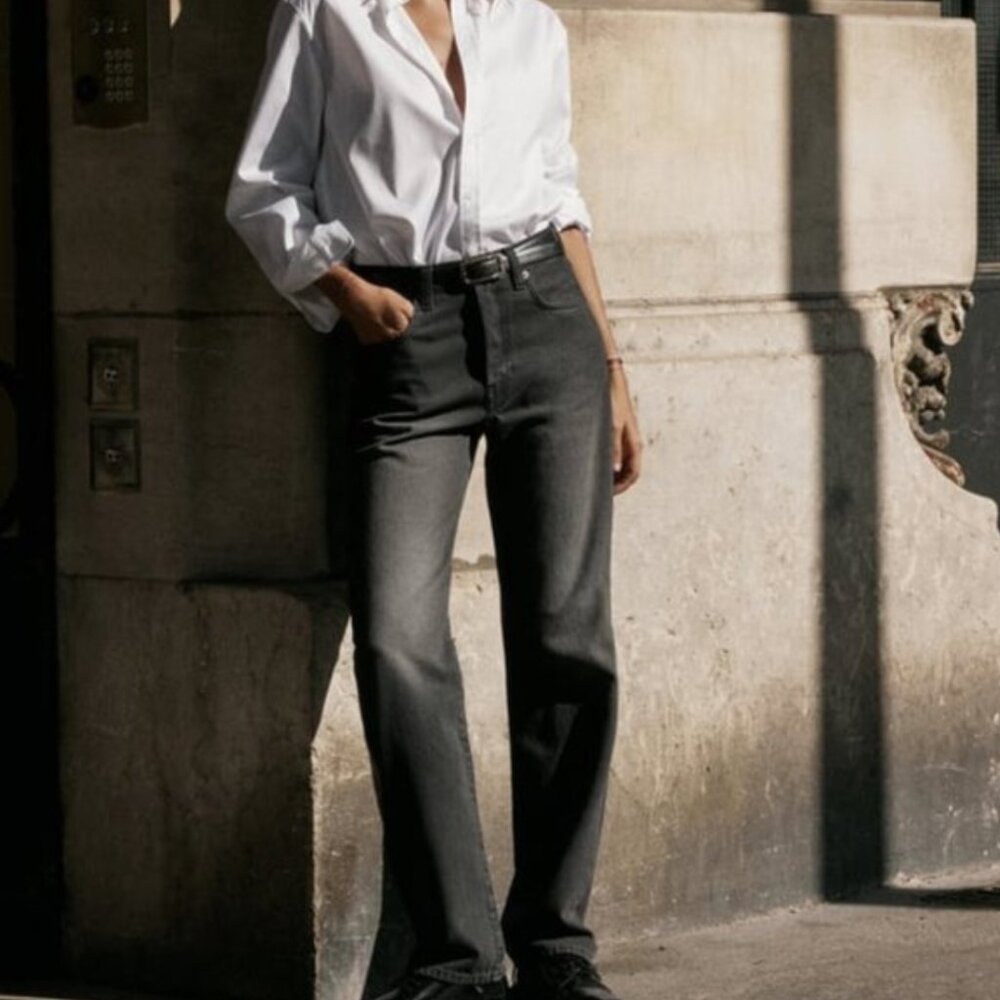 NWT ZARA FULL LENGTH ZW COLLECTION STRAIGHT LEG JEANS WITH A HIGH WAIST GRAY